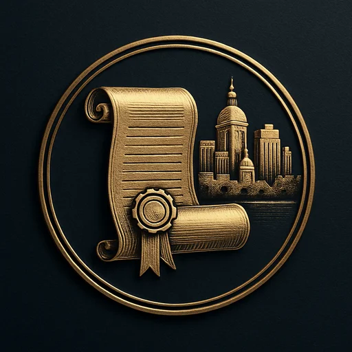 Engraved gold medallion of an ornate certificate with the Bahamas skyline