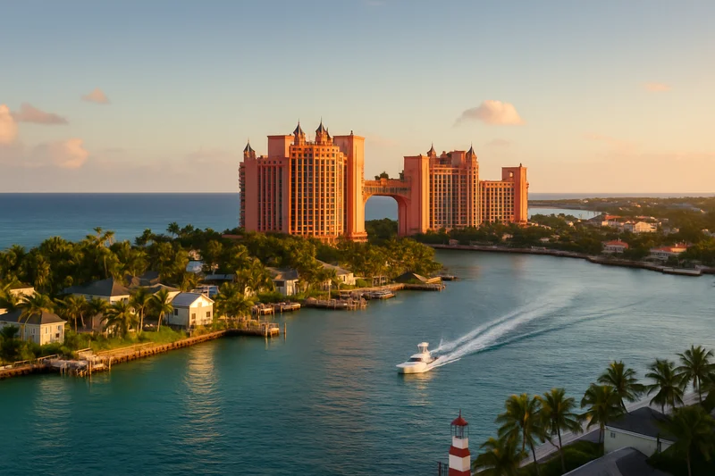 Nassau harbourfront with pastel colonial buildings