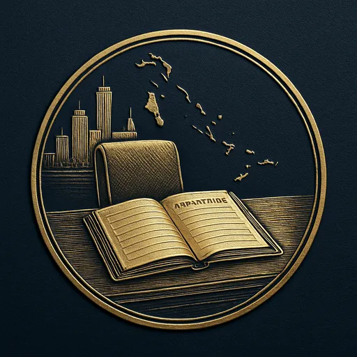 Engraved gold medallion of an appointment ledger with the Bahamas skyline