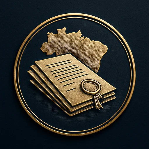 Engraved gold medallion of official documents with the Brazil skyline