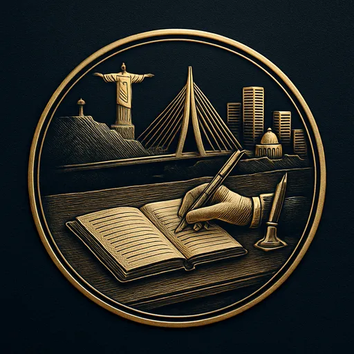 Engraved gold medallion of an appointment ledger with the Brazil skyline