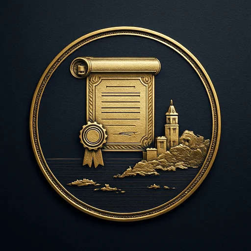 Step 3 Engraved gold medallion of an ornate certificate with the British Virgin Islands skyline
