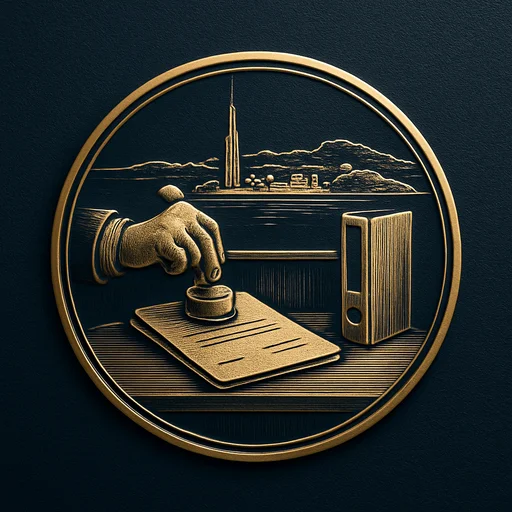 Step 2 Engraved gold medallion of a document being filed with the British Virgin Islands skyline