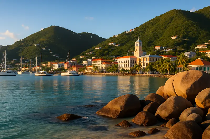 British Virgin Islands Road Town, Tortola harbour with sailing yachts