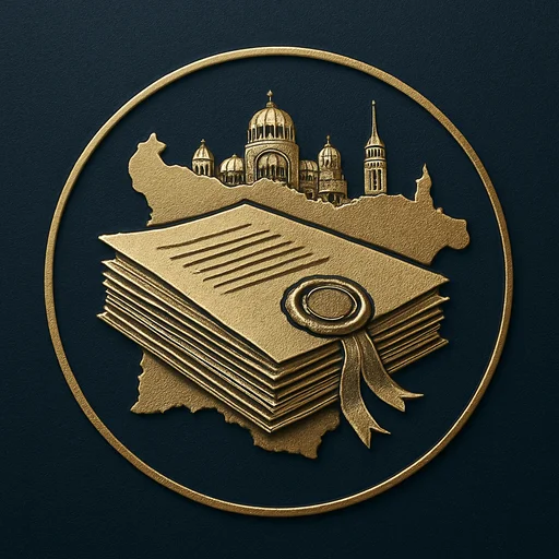 Engraved gold medallion of official documents with the Bulgaria skyline