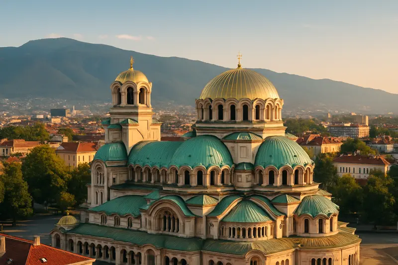 Bulgaria Sofia skyline with Alexander Nevsky Cathedral