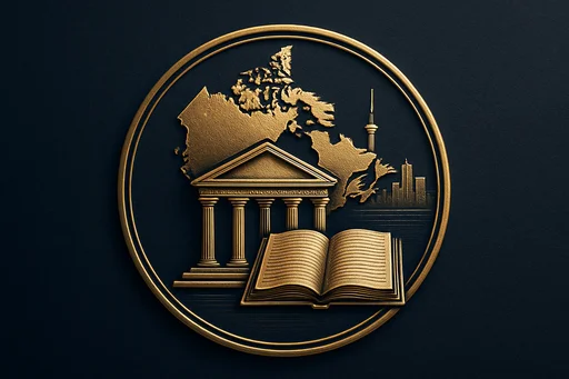 Engraved gold medallion of a bank ledger with the Canada skyline