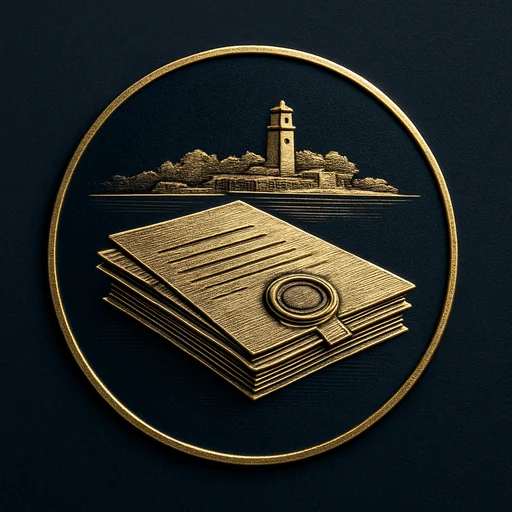 Engraved gold medallion of official documents with the Cayman Islands skyline