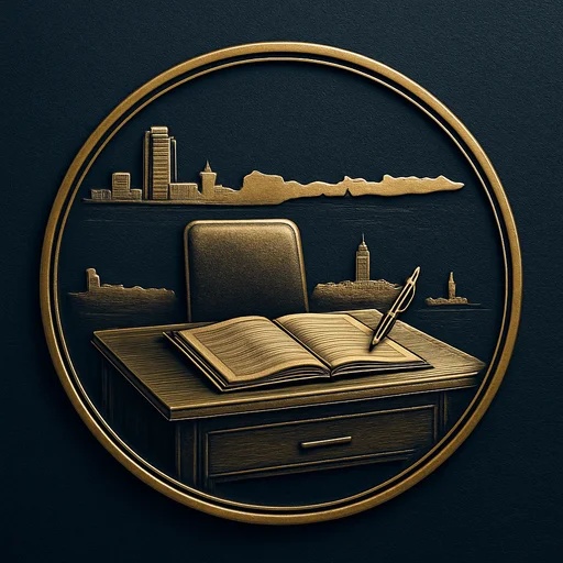 Engraved gold medallion of an appointment ledger with the Cayman Islands skyline
