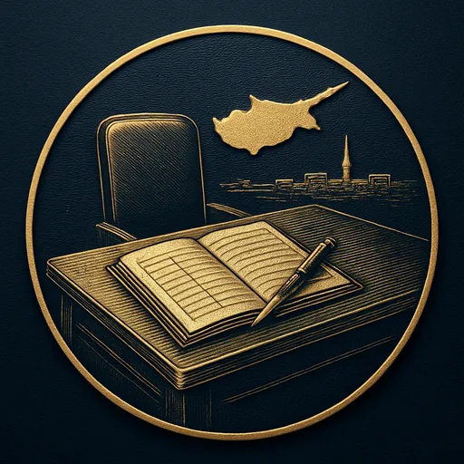 Step 4 Engraved gold medallion of an appointment ledger with the Cyprus skyline