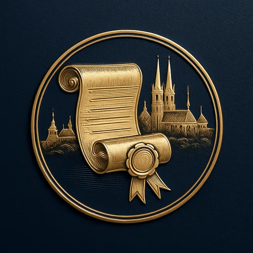 Step 3 Engraved gold medallion of an ornate certificate with the Czech Republic skyline