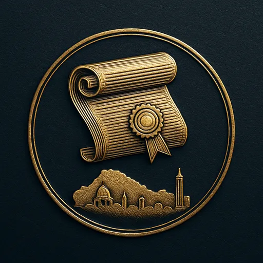 Engraved gold medallion of an ornate certificate with the El Salvador skyline