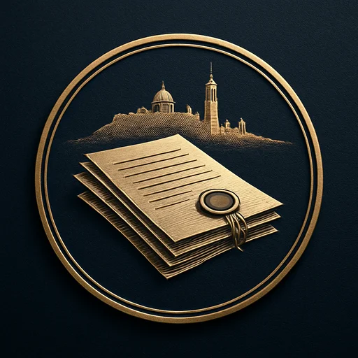 Engraved gold medallion of official documents with the El Salvador skyline