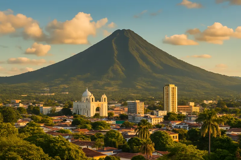 El Salvador San Salvador skyline with the San Salvador volcano backdrop