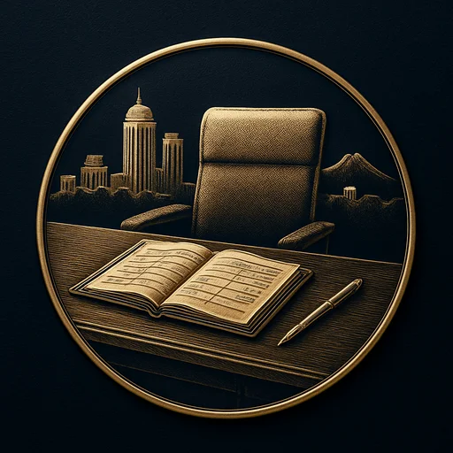 Engraved gold medallion of an appointment ledger with the El Salvador skyline