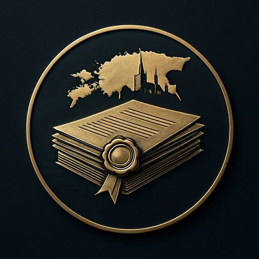 Engraved gold medallion of official documents with the Estonia skyline
