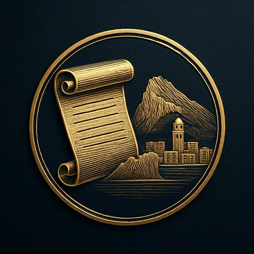 Step 3 Engraved gold medallion of an ornate certificate with the Gibraltar skyline