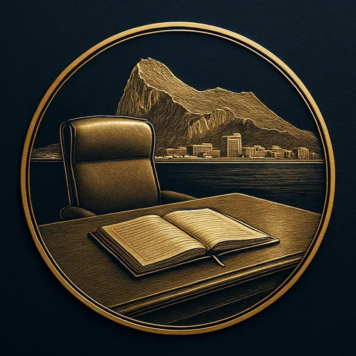 Step 4 Engraved gold medallion of an appointment ledger with the Gibraltar skyline