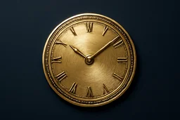 Engraved gold emblem of a clockwork mechanism on a navy background