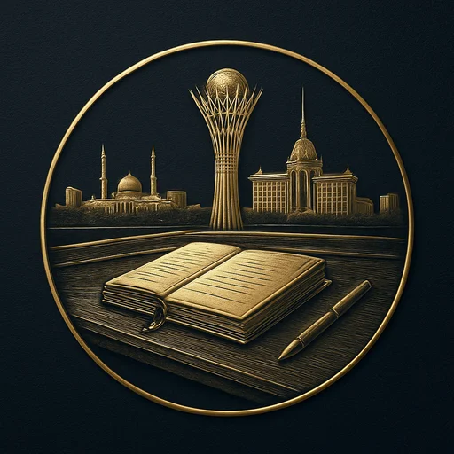 Engraved gold medallion of an appointment ledger with the Kazakhstan skyline