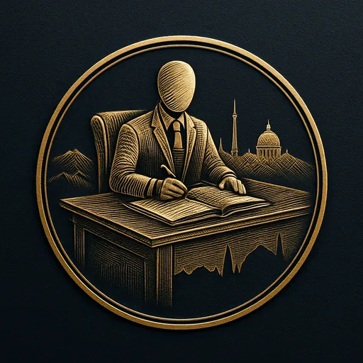 Engraved gold medallion of an appointment ledger with the Kyrgyzstan skyline