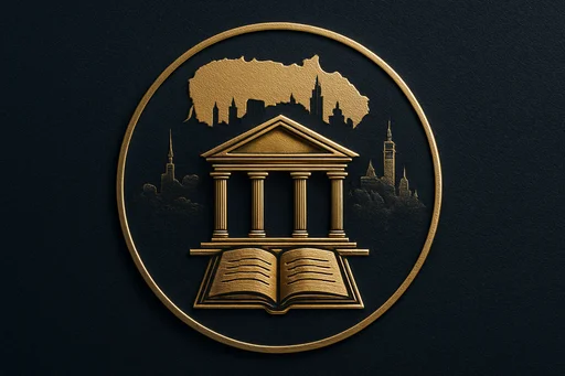 Engraved gold medallion of a bank ledger with the Lithuania skyline