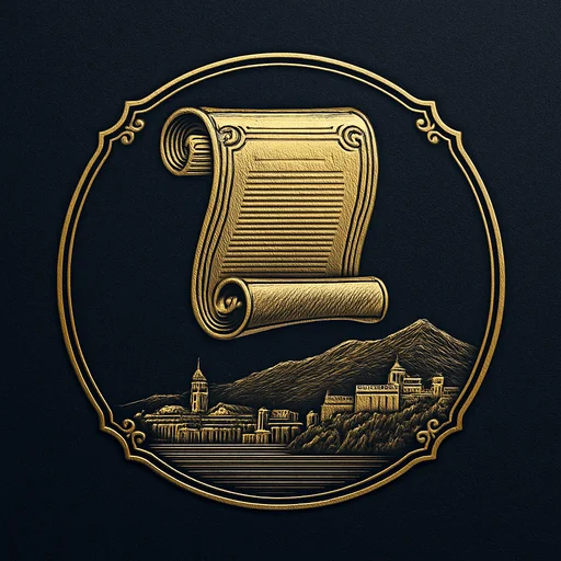 Engraved gold medallion of an ornate certificate with the Madeira skyline