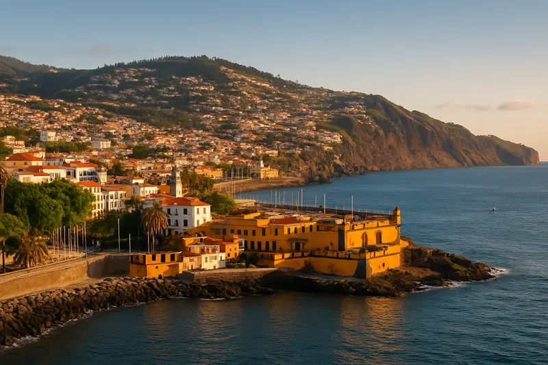 Funchal harbour and cliffside town, Madeira
