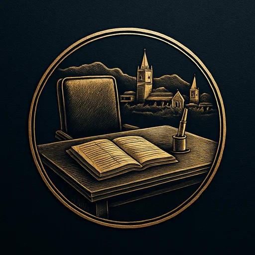 Engraved gold medallion of an appointment ledger with the Madeira skyline