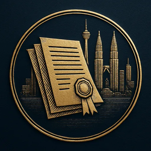 Step 1 Engraved gold medallion of official documents with the Malaysia skyline