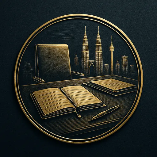 Step 4 Engraved gold medallion of an appointment ledger with the Malaysia skyline