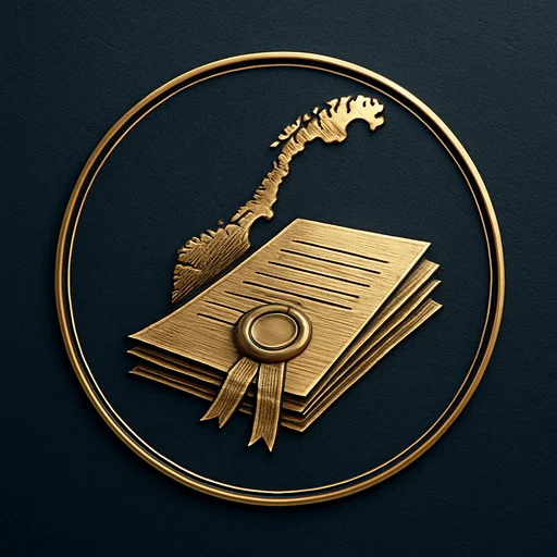 Engraved gold medallion of official documents with the Norway skyline