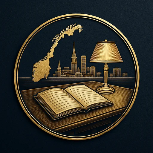 Engraved gold medallion of an appointment ledger with the Norway skyline