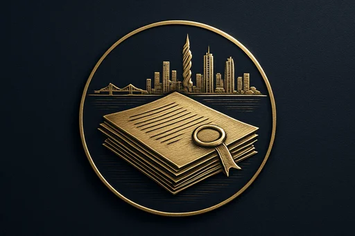 Engraved gold medallion of official documents with the Panama skyline