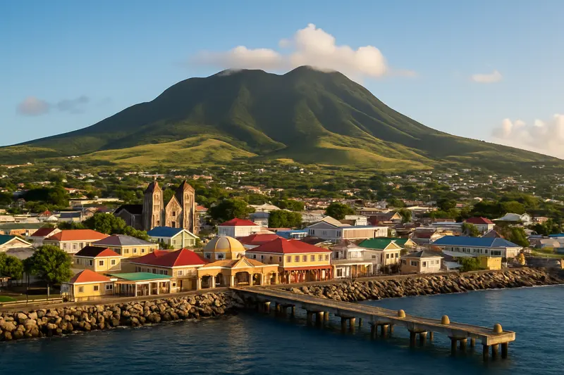 Basseterre harbour with Brimstone Hill Fortress in the distance