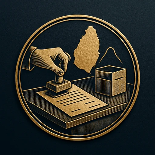Engraved gold medallion of a document being filed with the Saint Lucia skyline
