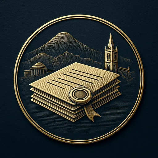 Engraved gold medallion of official documents with the Saint Vincent and the Grenadines skyline