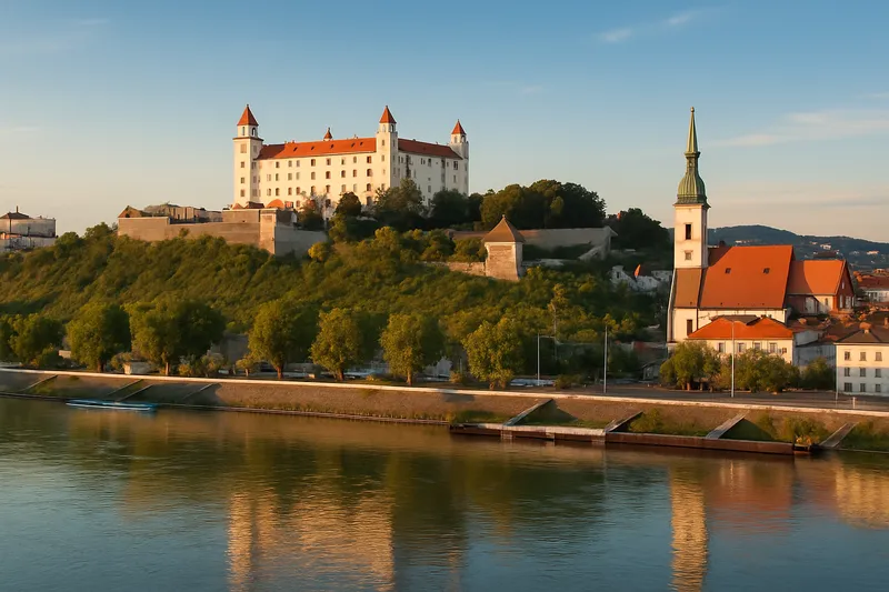Slovakia Bratislava Castle overlooking the Danube
